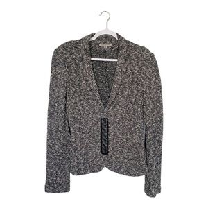 Anthropologie People Like Frank Boucle Blazer Leather Trim Black/White Size 6